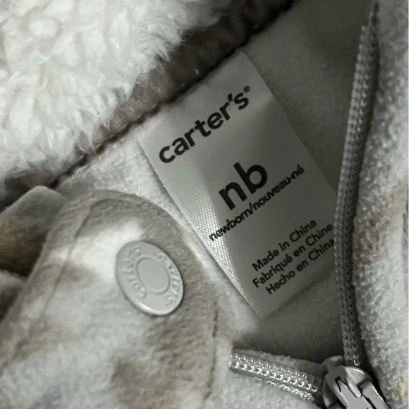 Carters • Grey Fleece Hoodie Newborn Zip Up - Picture 5 of 5